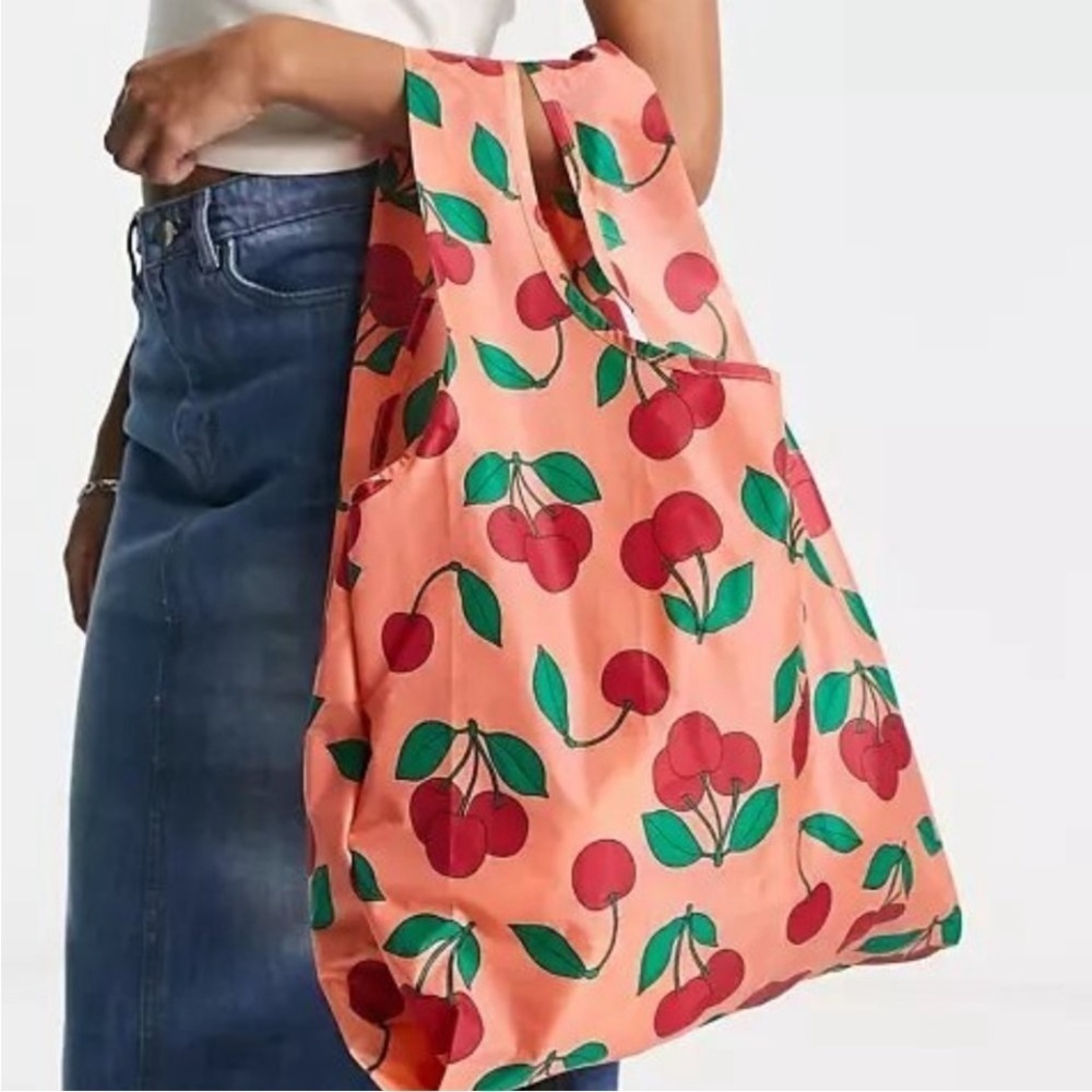 NWT BAGGU Standard Reusable Bag Sherbet Cherry Peach - Picture 2 of 6